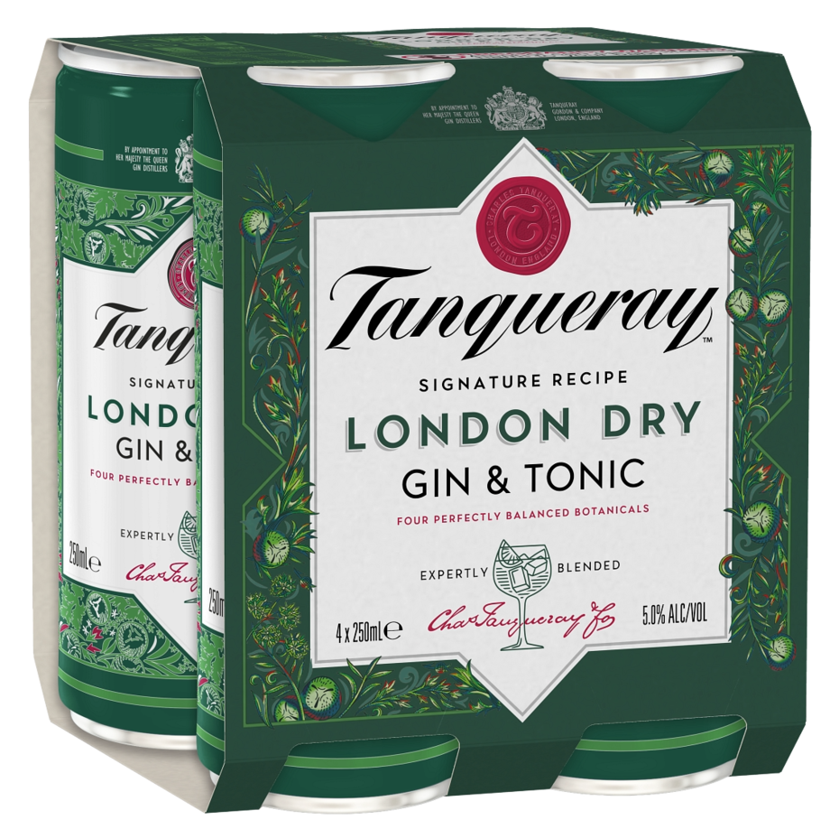 TANQUERAY GIN & TONIC 24PK 250 MLS CANS