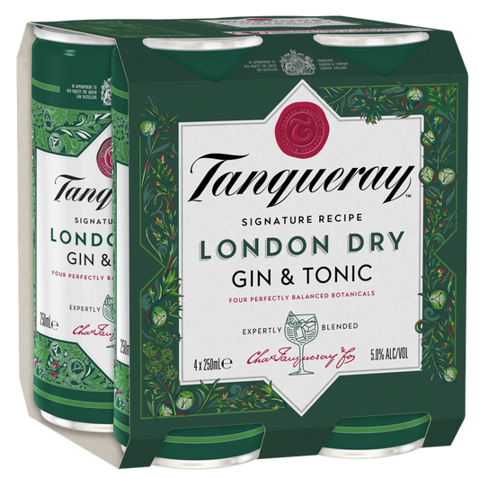 TANQUERAY GIN & TONIC 24PK 250 MLS CANS