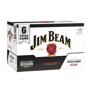 JIM BEAM BOURBON & ZERO SUGAR COLA 6PK CANS 330ML