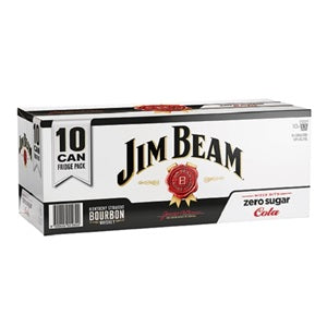 JIM BEAM BOURBON & ZERO SUGAR COLA 10PK CANS 330ML