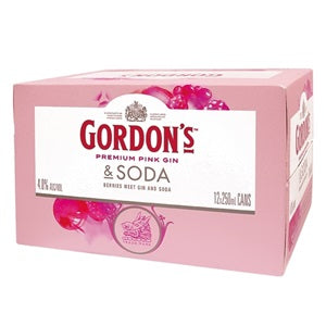 GORDONS PINK GIN & SODA 12PK CANS 250ML