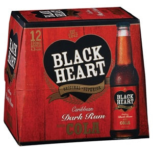 BLACK HEART DARK RUM & COLA 12PK BOTTLES 330ML