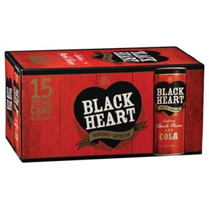 BLACK HEART DARK RUM & COLA 15PK CANS 250ML