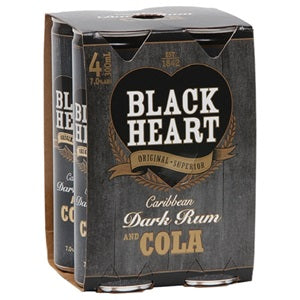 BLACK HEART 7% DARK RUM & COLA 4PK CANS 300ML