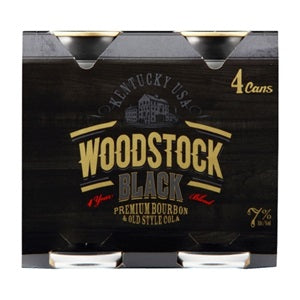 WOODSTOCK BLACK 4YO 7% BOURBON COLA 4PK CANS 330ML