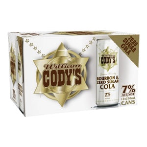 CODYS 7% ZERO SUGAR COLA 12PK CANS 250ML