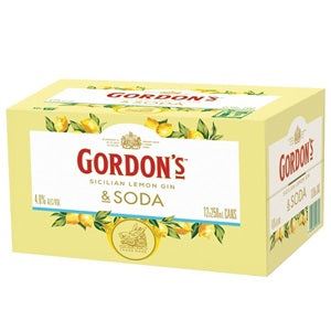 GORDONS SICILIAN LEMON GIN & TONIC 4% 12PK CANS 250ML