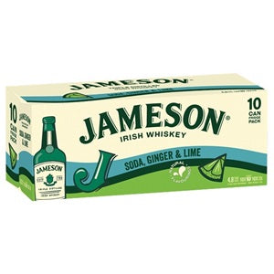 JAMESON SODA,GINGER & LIME IRISH WHISKEY PREMIX 10PK CANS 375ML