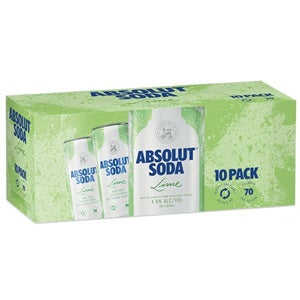 ABSOLUT VODKA LIME & SODA 10PK CANS 250ML