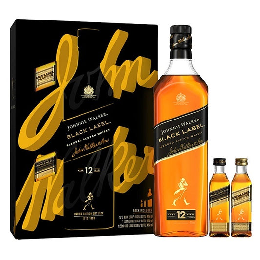 JOHNNIE WALKER 12YO BLACK LABEL 700ML + DOUBLE BLACK 50ML + GOLD RES 50ML GIFT