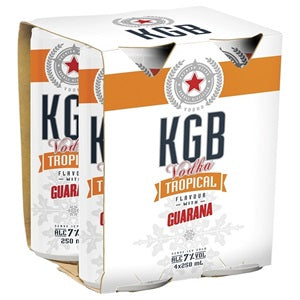 KGB 7% TROPICAL WITH GUARANA VODKA PREMIX 4PK CANS 250ML