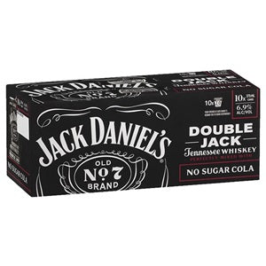 JACK DANIELS DOUBLE JACK 6.9% & ZERO SUGAR COLA 10PACK CANS 375ML