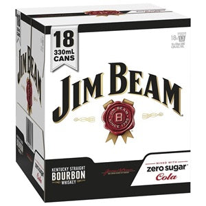 JIM BEAM BOURBON & ZERO SUGAR COLA 18PK CANS 330ML