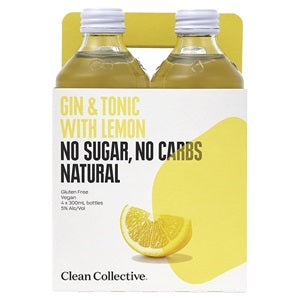 CLEAN COLLECTIVE GIN & TONIC WITH LEMON 4PK BOTTLES 300ML